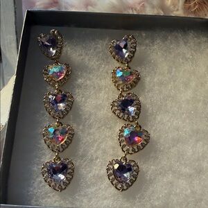 Source Unknown Gold and Iridescent Heart Earrings